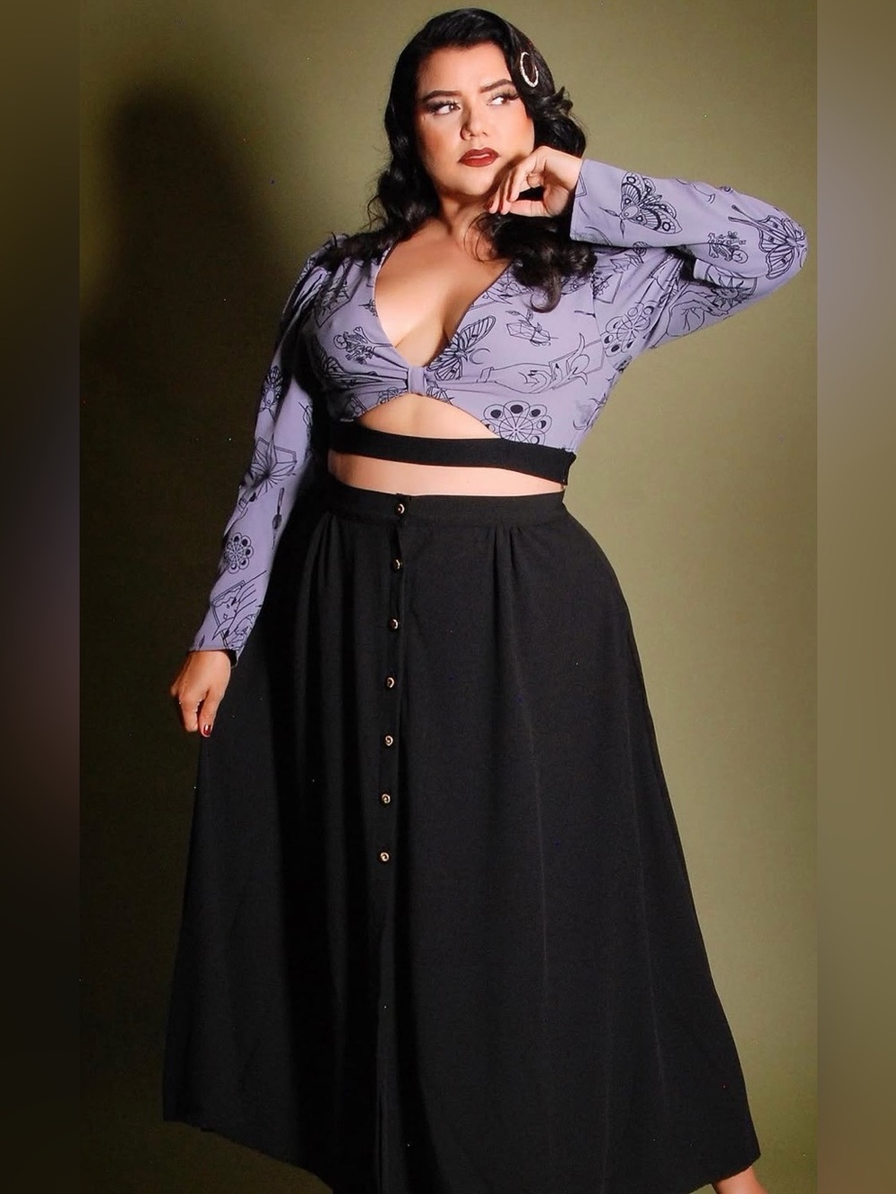 Pinup Couture Laura Byrnes Selene Button Down Maxi Skirt In Black Size M NWT